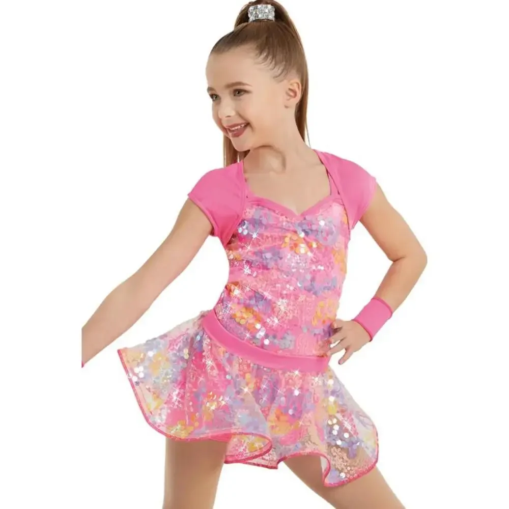 Pre-Owned Dance Costume Weissman 11049 Pink 3in1 Jazz Tap Ballet Sequin